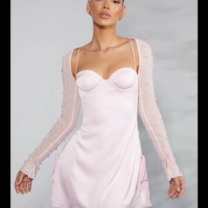 Oh Polly Pink Mini Dress with Beaded Sleeves
